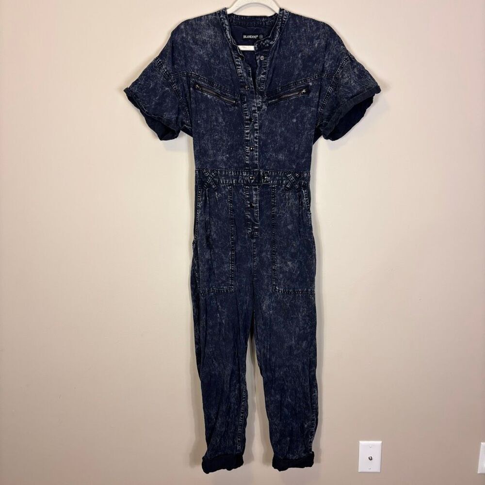 Blank NYC Blue Acid Wash Henley Short Sleeve Jumpsuit Medium